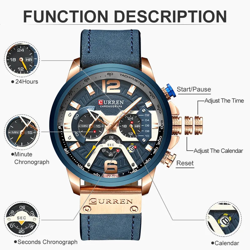 Men's Analog Leather Sports Watch